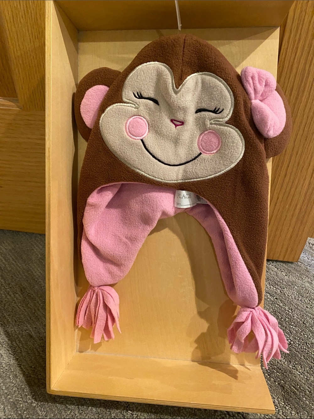 The Children's Place Brown and Pink Monkey Plush Earflap Hat